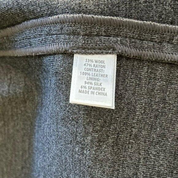 St John Collection Gray Textured Rayon Wool Leather Trim Coat Topper. Size 14 - Picture 6 of 12